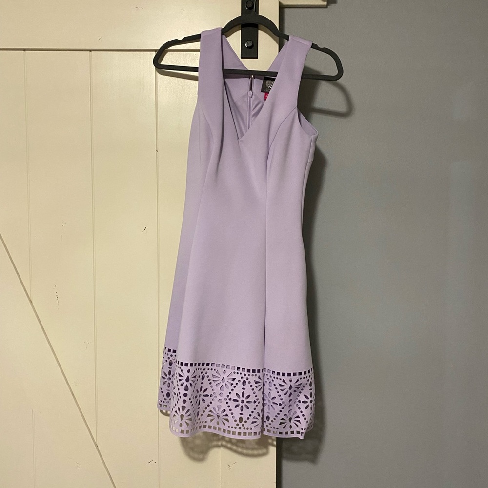 Sleeveless Lasercut Hem Scuba Fit and Flare Dress